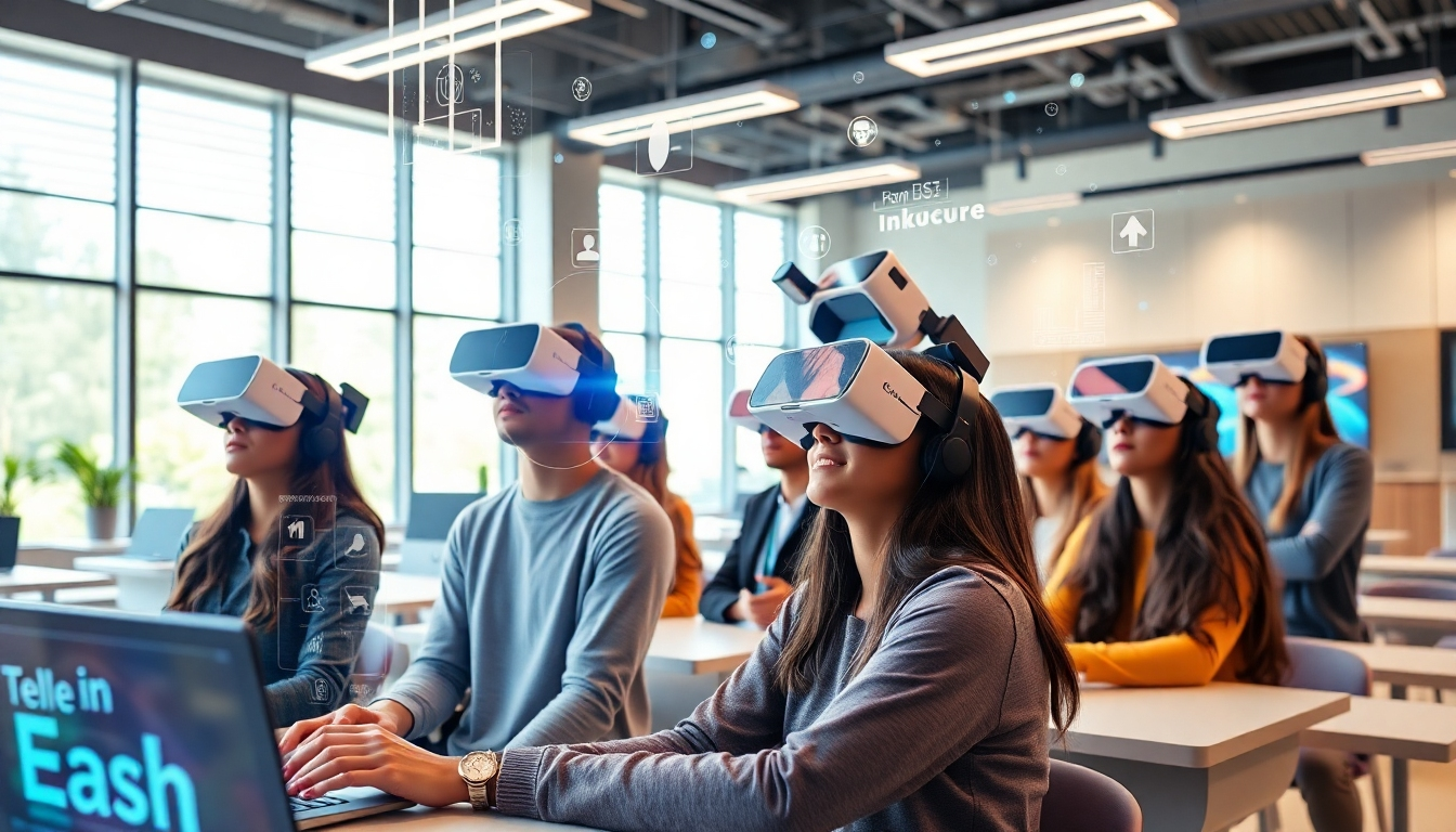 VRゴーグルを装着して学習する学生たちと生成AIアバター教師のイメージ