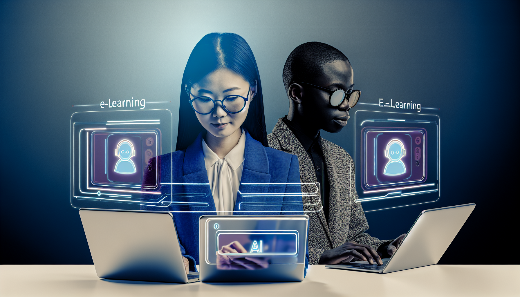 オンライン教育で学ぶ多様な学習者とAIアシスタントの概念イメージ